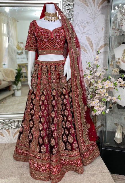 Roop Red & Maroon Bridal Lenga