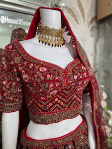 Roop Red & Maroon Bridal Lenga