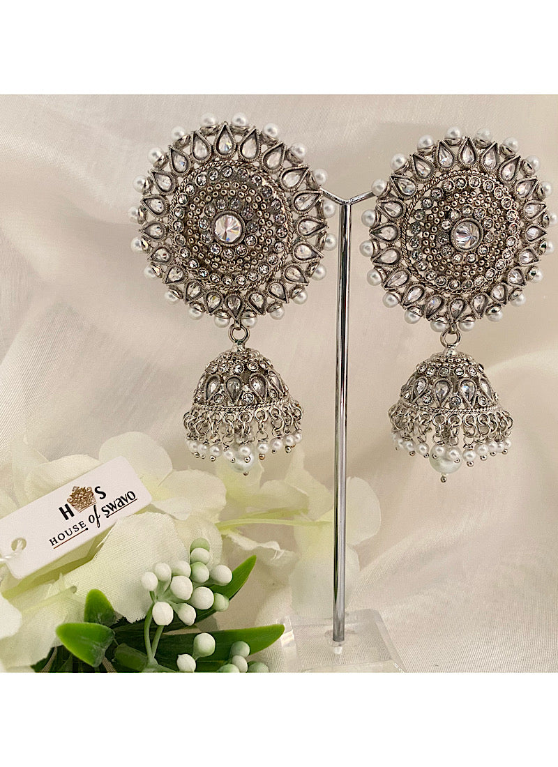 Silver oxidised sale long earrings